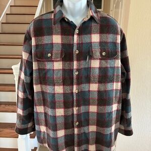 NICE Woolrich Plaid Wool Blend Heavy Shirt Jacket Button Up Mens XL